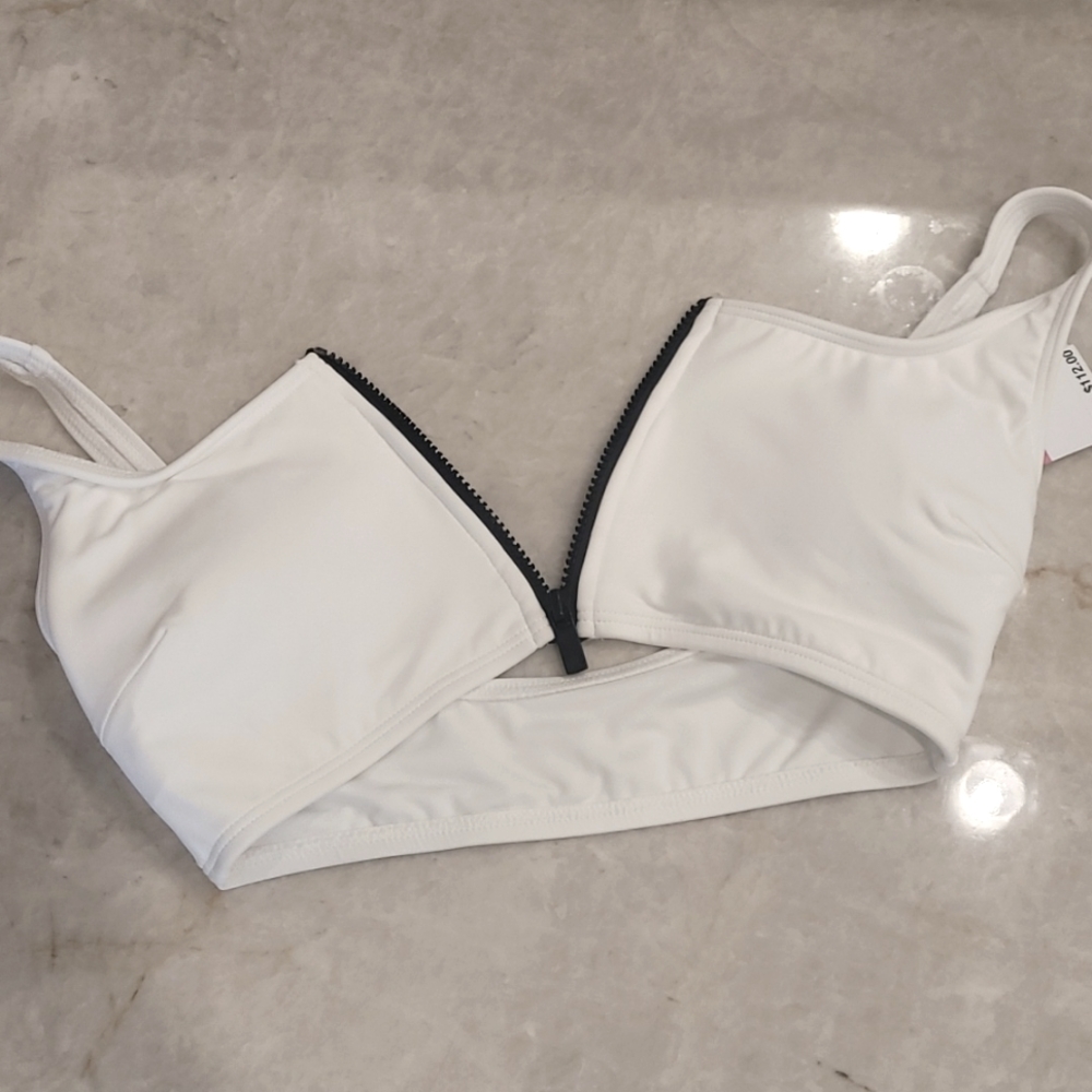 MICHAEL Michael Kors NWT Front Zip White Bikini Top Size XS